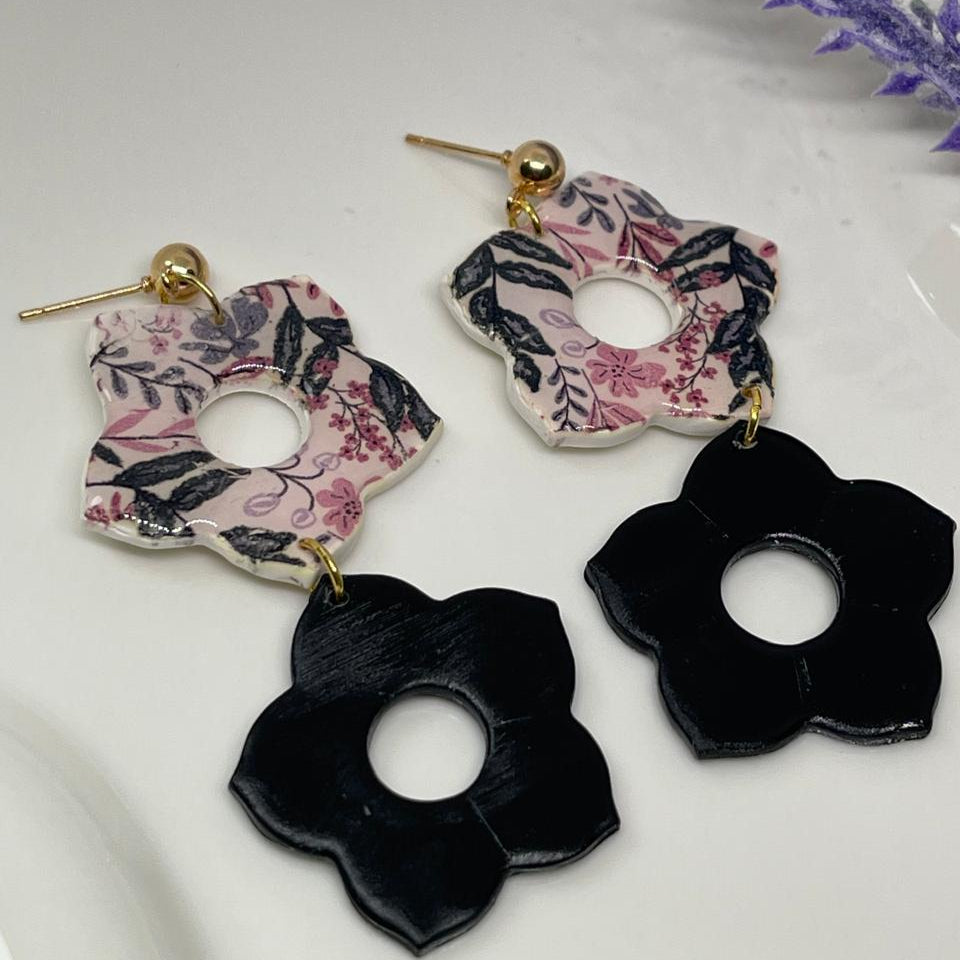 Eva Black & rose gold stud