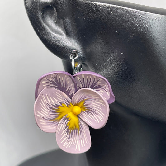 Violet pansies flower earrings