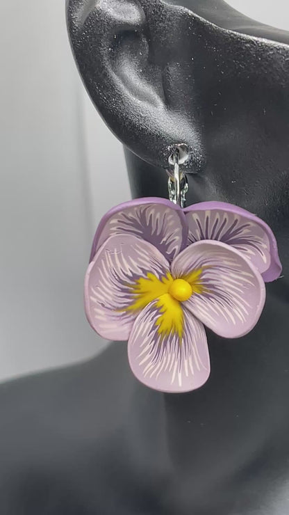 Violet pansies flower earrings